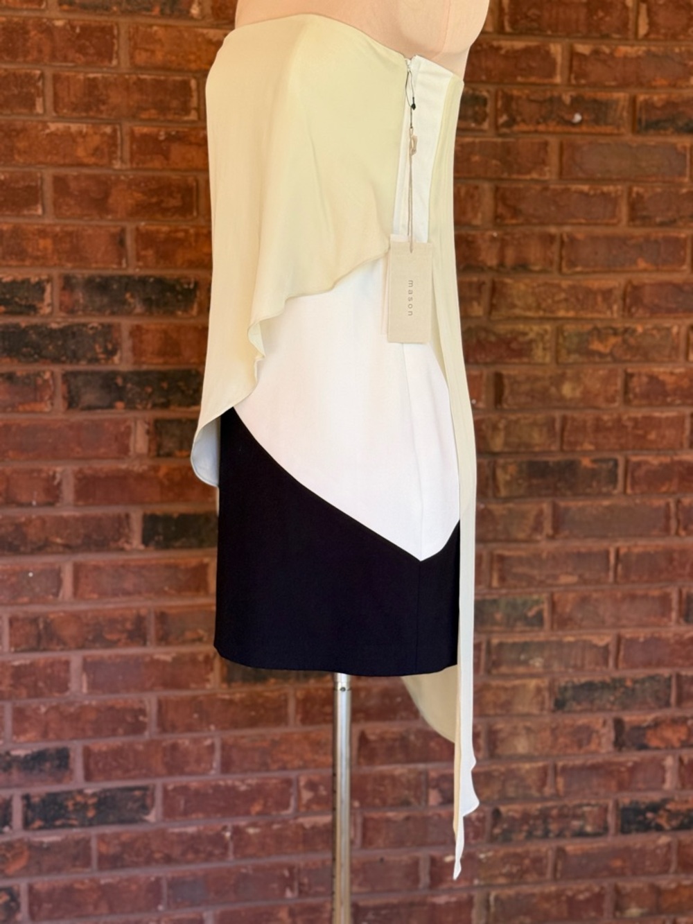 Mason Silk Strapless Mini Dress 2 NWT | Asymmetrical Colorblock Chic - Picture 8 of 13